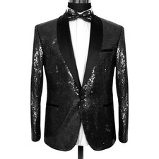 Slim Fit Tuxedo Jacket Coat Sequins in Black - Suit - Stage - Party - Mens - Blazer