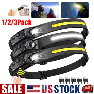 1 to 3pack Rechargeable Waterproof LED Headlamp Headlight Head Light Flashlight