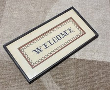 Vintage Framed Cross Stitch  Welcome   Art 11  x22  