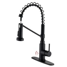 Matte Black Non-Touch Kitchen Faucet, Single Handle Spring Kitchen Sink Modern