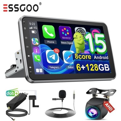 DAB+ 6+128G Android 15 mit 360° Drehbar Bildschirm 1 DIN Autoradio GPS Navi KAM