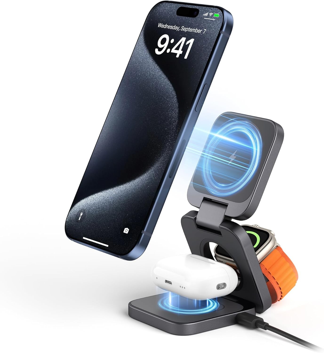 Smartphone caricabatterie a induzione 3in1 pieghevole in alluminio...