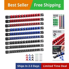 9PC ABS Socket Organizer, Socket Rails Fit 1/2 inch, 3/8 inch and 1/4 inch Dr...