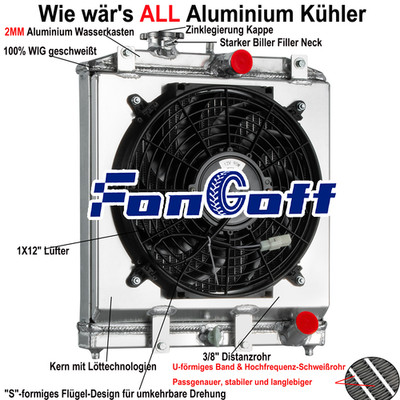 2 Reihig Kühler Für HONDA CIVIC EG EK 92-00 / CRX DEL SOL 93-97& 12'' Lüfter