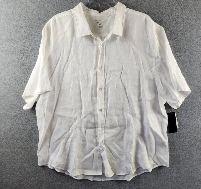 The Men's Store at Bloomingdale's Short Sleeve Linen Shirt XXL White Collared