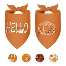Fall Dog Bandana 2 Pack Large Thanksgiving Pumpkin Pet Scarf Reversible Bibs