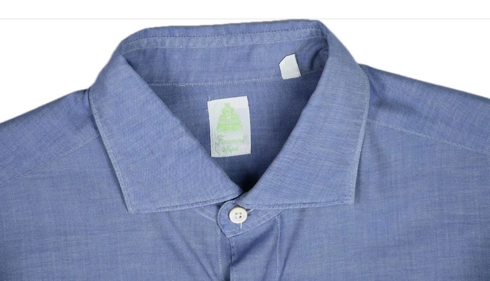Camisa de vestir azul liso Finamore para hombre talla L como nueva Foto 3 de 4