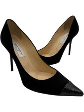 Jimmy Choo Black Suede Croc-Embossed Leather Pointed Toe Pumps - Size 39