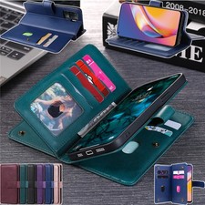 Leder Geldbörse 10 Karten Hülle für iPhone 17 Air 16e 15 14 13 12 Plus Pro Max