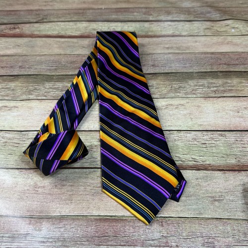 Vitaliano Pancaldi Vibrant Multicolor 100% Silk Striped Tie Chain Italy 64" - Picture 2 of 6