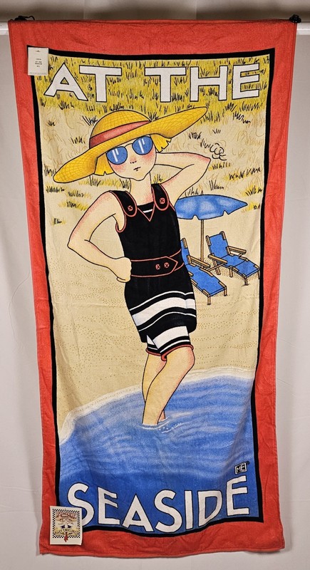 NEW Mary Engelbreit Beach Towel AT THE SEASIDE Swimsuit Graphic 100% Cotton NWT