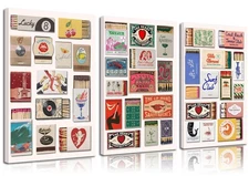 3pcs Vintage Matchbook Canvas Wall Art Trendy Coastal Cowgirl Bar Cart Wall D...