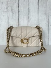 Coach Quilted Tabby 26 Shoulder Bag Chalk White Leather Gold Chain Strap