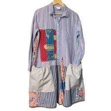 Upcycled Tunic Dress M Lagenlook Art To Wear Big Pockets Linen Cotton Feedsack
