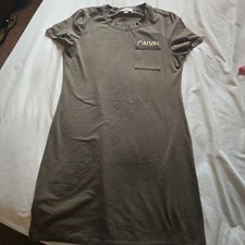 Women Calvin Klein Knit T Shirt Dress Olive Green Size Medium Short Sleeve