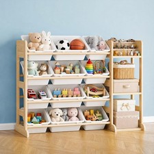 Kids Toy Storage Organizer w/ 12 Bins  3 Open Shelves, 100 Solid Wood 42" Wide