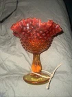Amberina Art Glass, Hobnail Ruffled Candy Dish