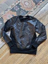 HELMUT LANG Wool-Backed Lamb Leather Crew Neck Pullover Sweatshirt Black Small