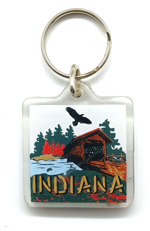 Vintage State of Indiana Covered Bridge Keyring Keychain