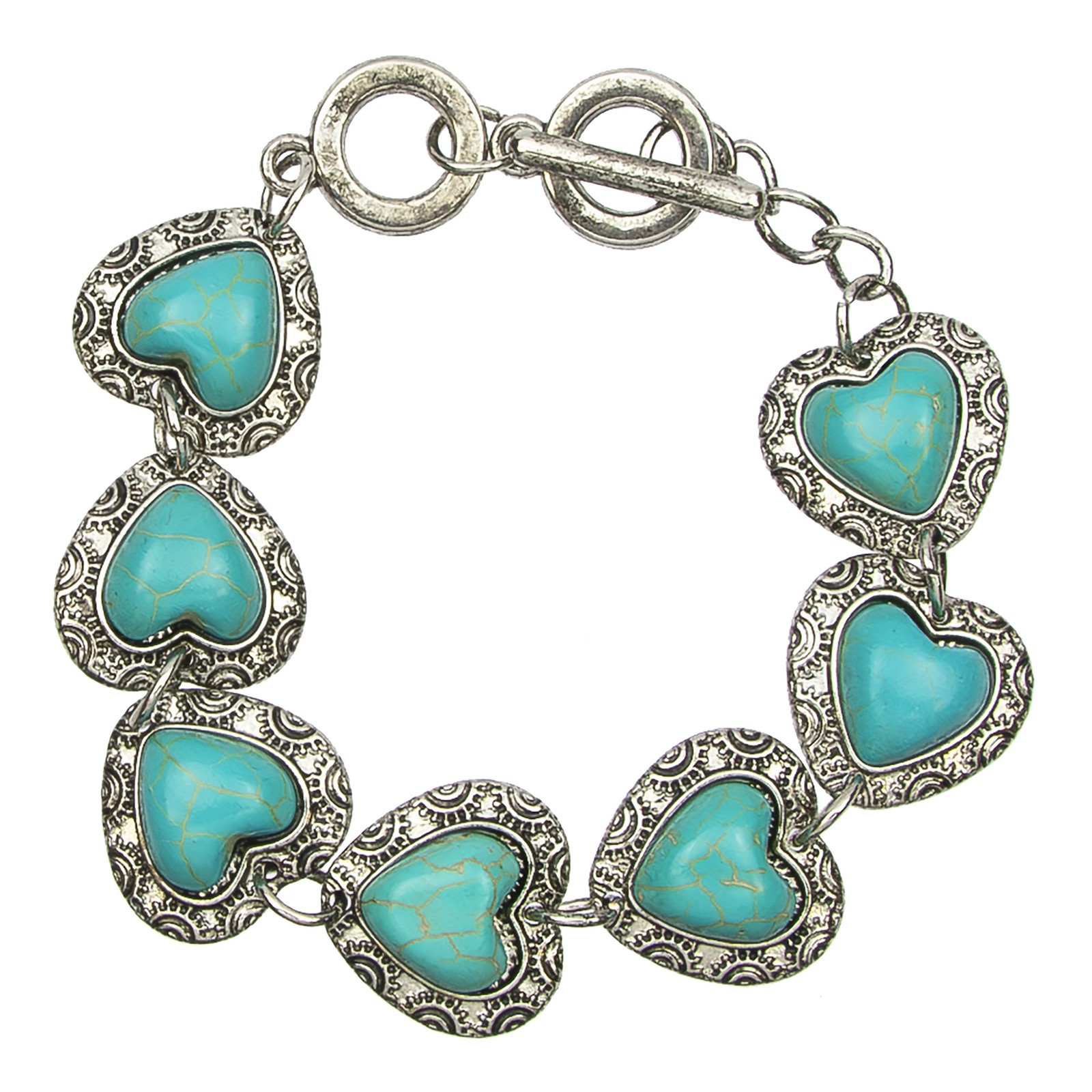 Небесно-голубой 8-дюймовый браслет с сердечком из бирюзы и серебра Canyon Sky Blue 2090₽