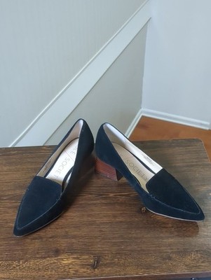 Sole Society Mavis Black Suede Pointed Loafer Pumps Block Heel 6M (36.5)