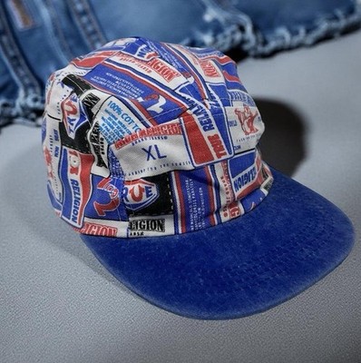 True Religion Hat Cap Strap Back Blue White Red All Over Print