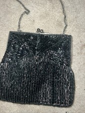 Black Beaded Bag for Evening and Prom Gold Accents
