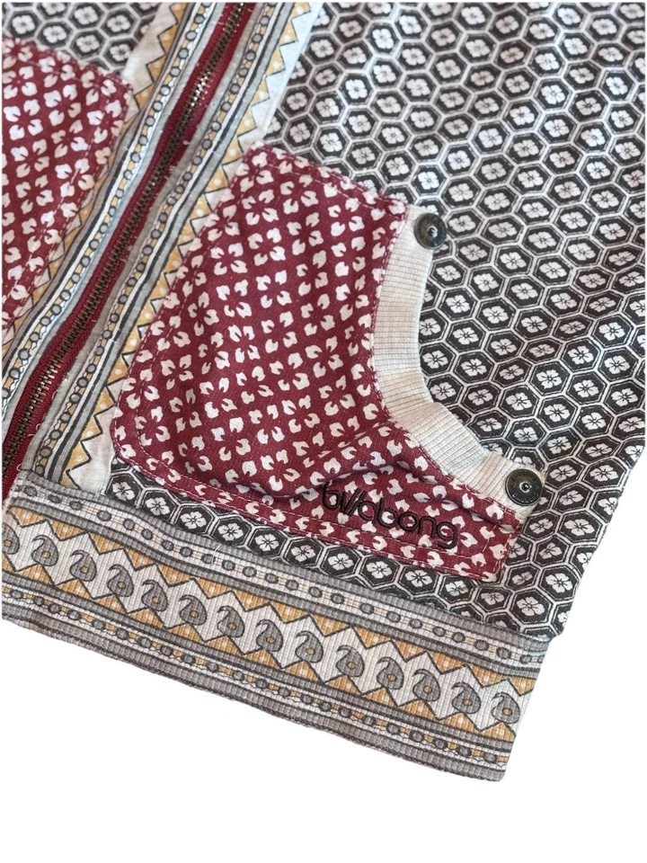 Jaqueta com capuz Billabong Boho feminina M com zíper floral estampa tribal bolsos de algodão - Imagem 2 de 4