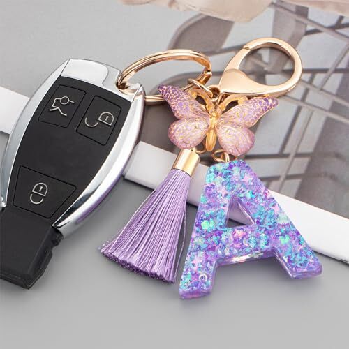 Colourful Cute Initial Letter Keychains for Women Purple Dream Star Sky--a - Picture 2 of 6