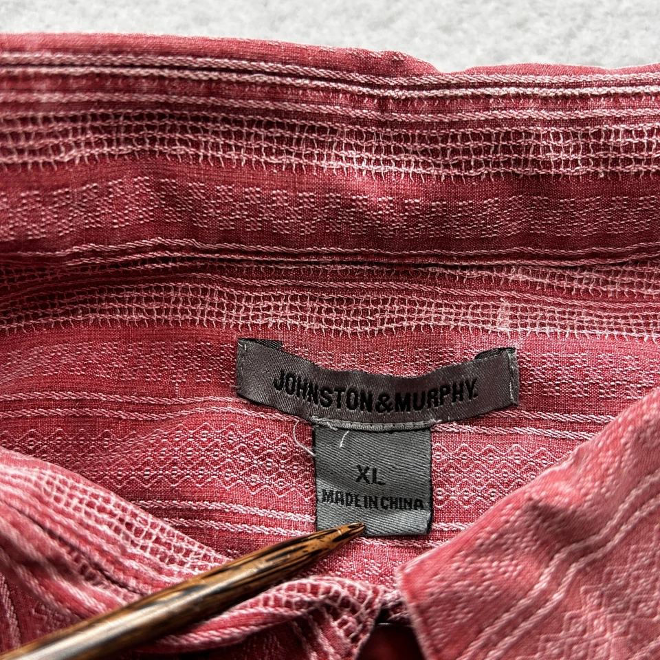 Johnston & Murphy Hombre XL Rojo Vertical Rayas Manga Corta Abotonada Foto 3 de 4