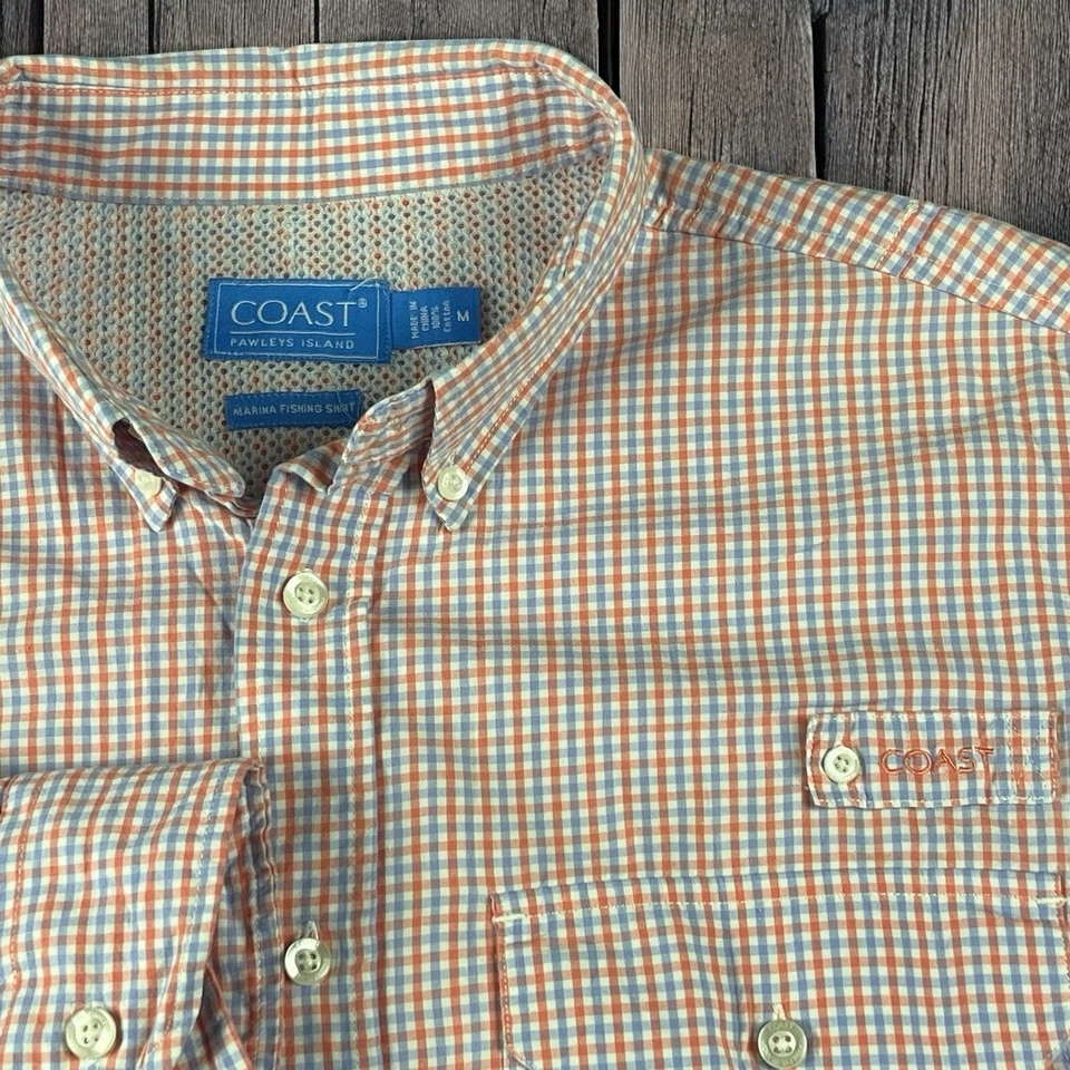 COAST PAWLEYS ISLAND MARINA FISHING SHIRT MEDIUM PINK BLUE WHITE CHECK COTTON - Image 2 of 4