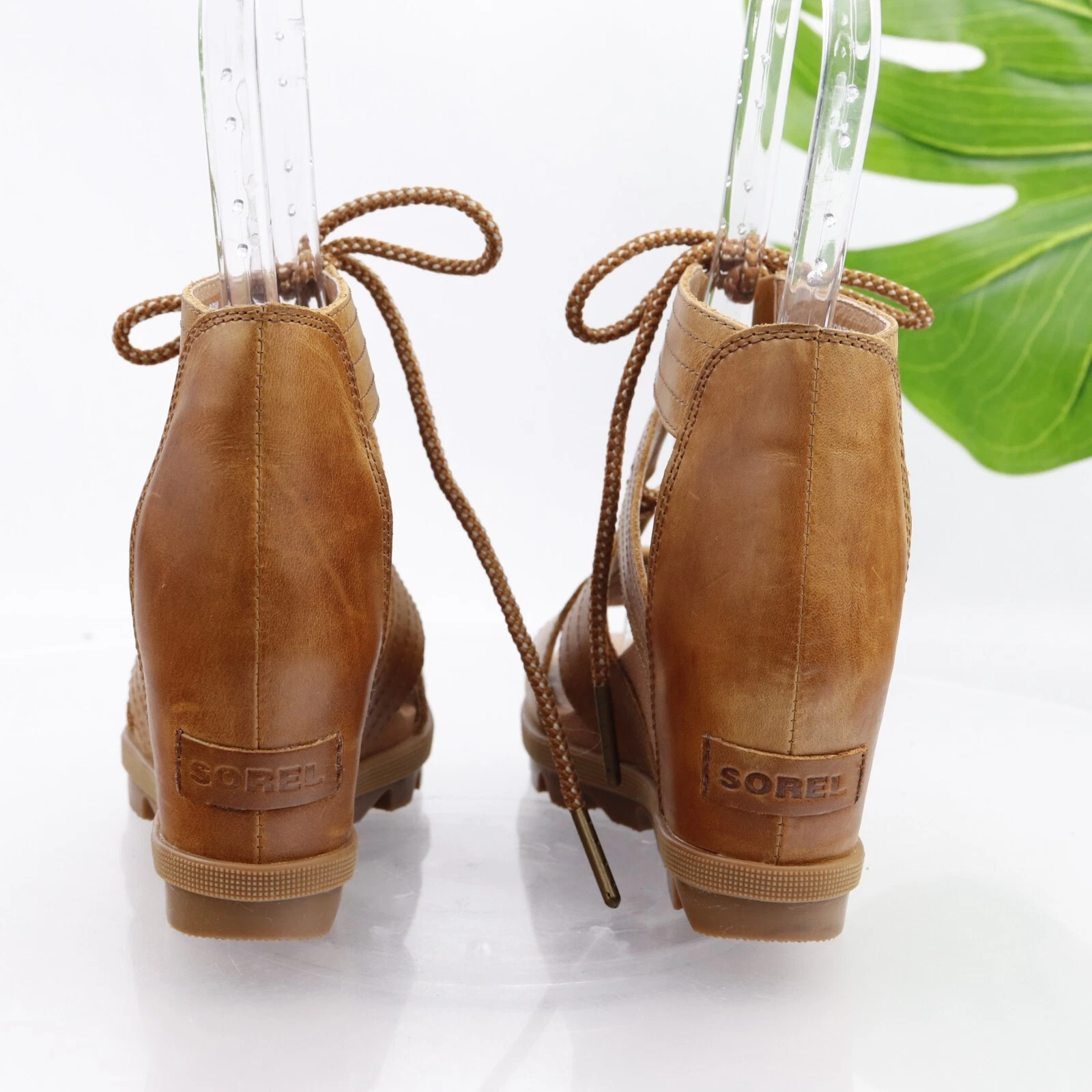 sorel joanie strappy lace up wedge heel shoes