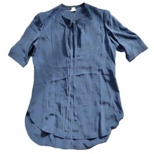 HERMES Pintuck Blouse With Bowtie Silk Women Size 38 Blue Made In France