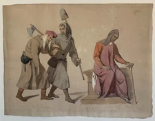 Édouard BAILLE (1814-1888) Portrait Of Men From The Middle Ages Medieval Castle