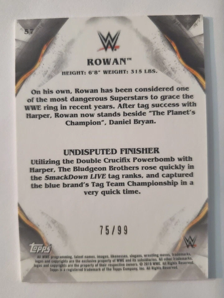 2019 Topps WWE Undisputed #57 ROWAN ORANGE PARALLEL /99 - Image 2 of 2