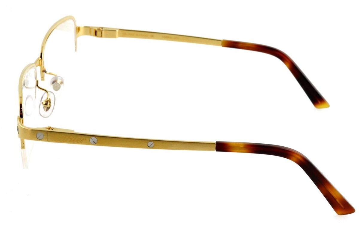 New CARTIER CT0041O 001 55mm Gold Santos Half-Rim Eyeglasses