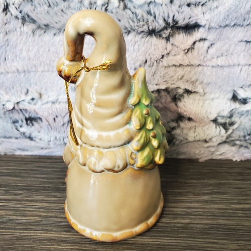 Beige SANTA GNOME Ceramic Decorative Bell 5.75" Christmas Tree Detail - Glazed - Picture 3 of 7