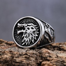 Vintage Viking Nordic Wolf Head Ring Stainless Steel Men's Boy's Biker Punk Ring