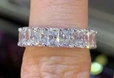 3 Ct Radiant Real Moissanite Half Eternity Wedding Band 14K White Gold Plated