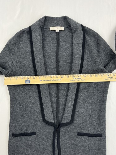 Ann Taylor LOFT Women's Size Small Charcoal Cotton Blend Loose Open Knit Jacket - Picture 4 of 12