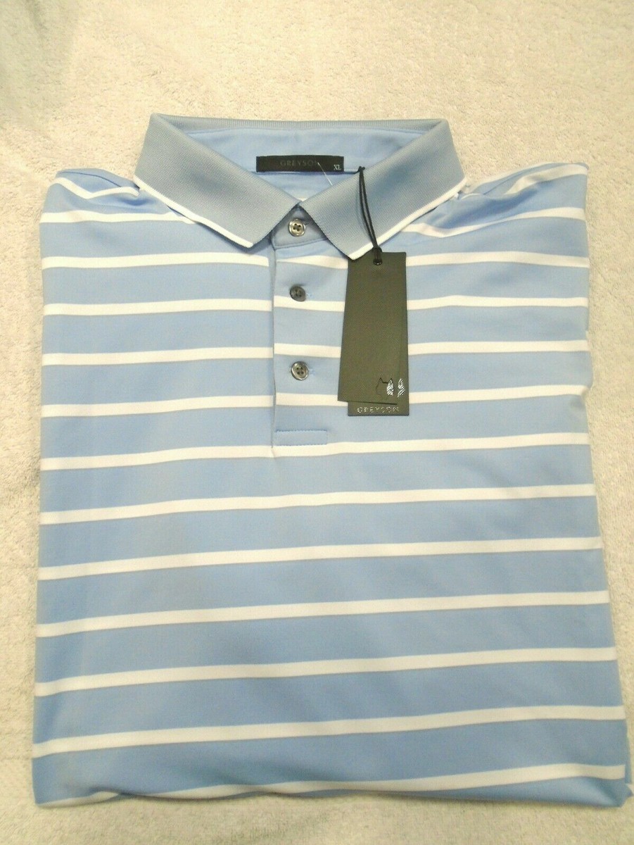 $95 NEW Greyson (RLX) Golf Performance Calusa Blue Stripe Polo