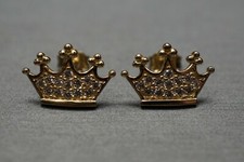 14K Solid Yellow Gold 0.5" King Queen Crown CZ Stud Earrings.