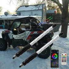 2x 1FT COB LED RGB Whip Lights Spiral Antenna Remote for UTV Polaris RZR XP 1000