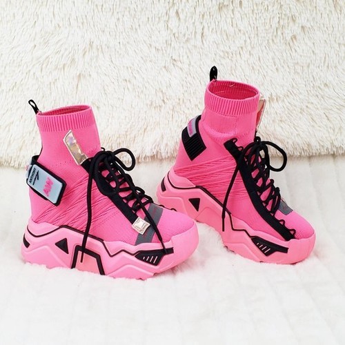 Knit Platform Sneaker Boots 