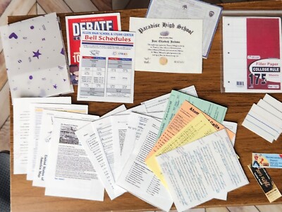 1/6 SCALE Mini HIGH SCHOOL papers, 1 folder, lined paper, homework, flyers