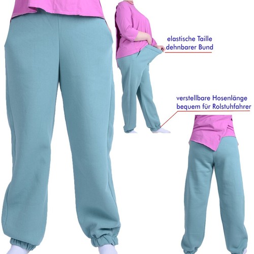 Damen Krankenhaus Reha Pflege Patienten weit lang Sweat Hose S-4XL 36-62 warm - Bild 1 von 7