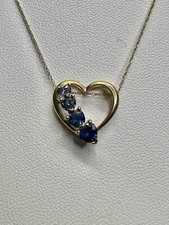 10K Yellow Solid Gold Blue Heart Shape Stone Necklace 16  1.6grams