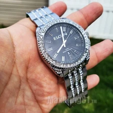 Elgin Men's Watch Iced Luxury Stainless Steel Dress Metal Band Date Analog