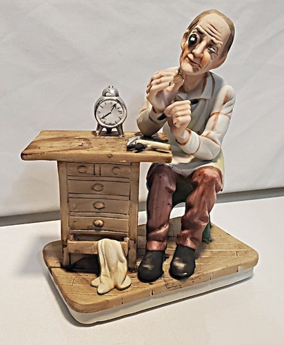 Vintage Arnart Hand Painted Bisque Porcelain "Clock Maker"