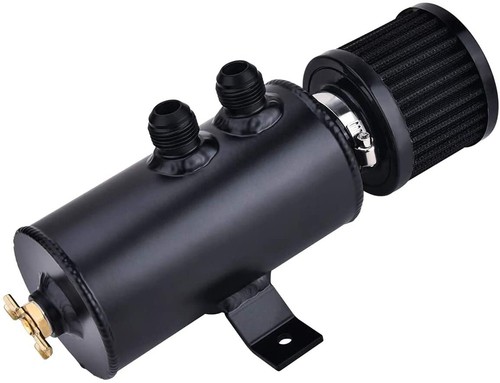 10AN Oil Catch Can Reservoir Tank 2 Port Dual Breather Filter Baffled+ 10ft hose - Bild 2 von 11
